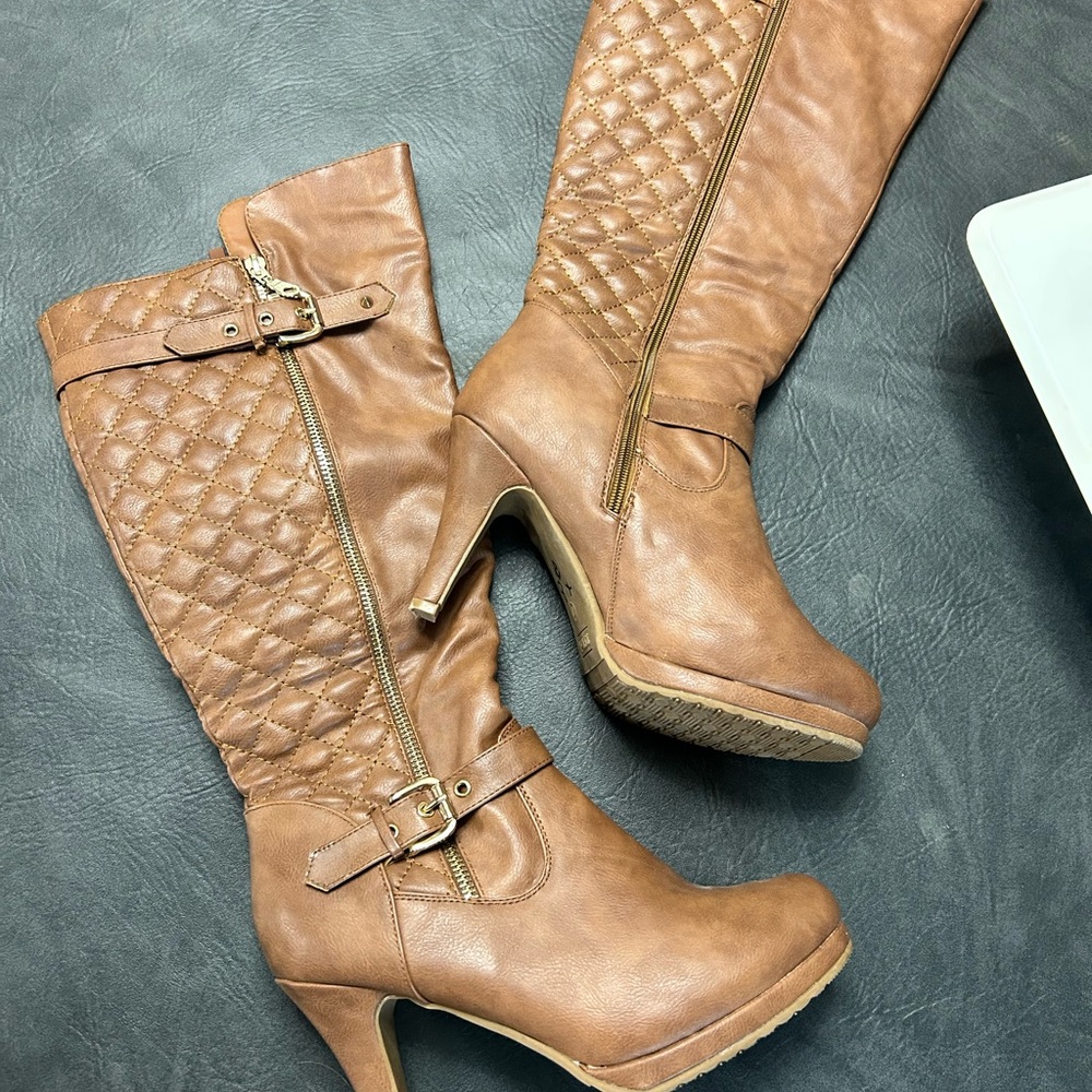 Brown Quilted Knee-High Boots size 10 like new